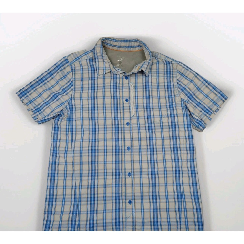 Mountain Hardware Shirt Mens M Blue Gray Nylon Plaid Short Sleeve Zip Pocket